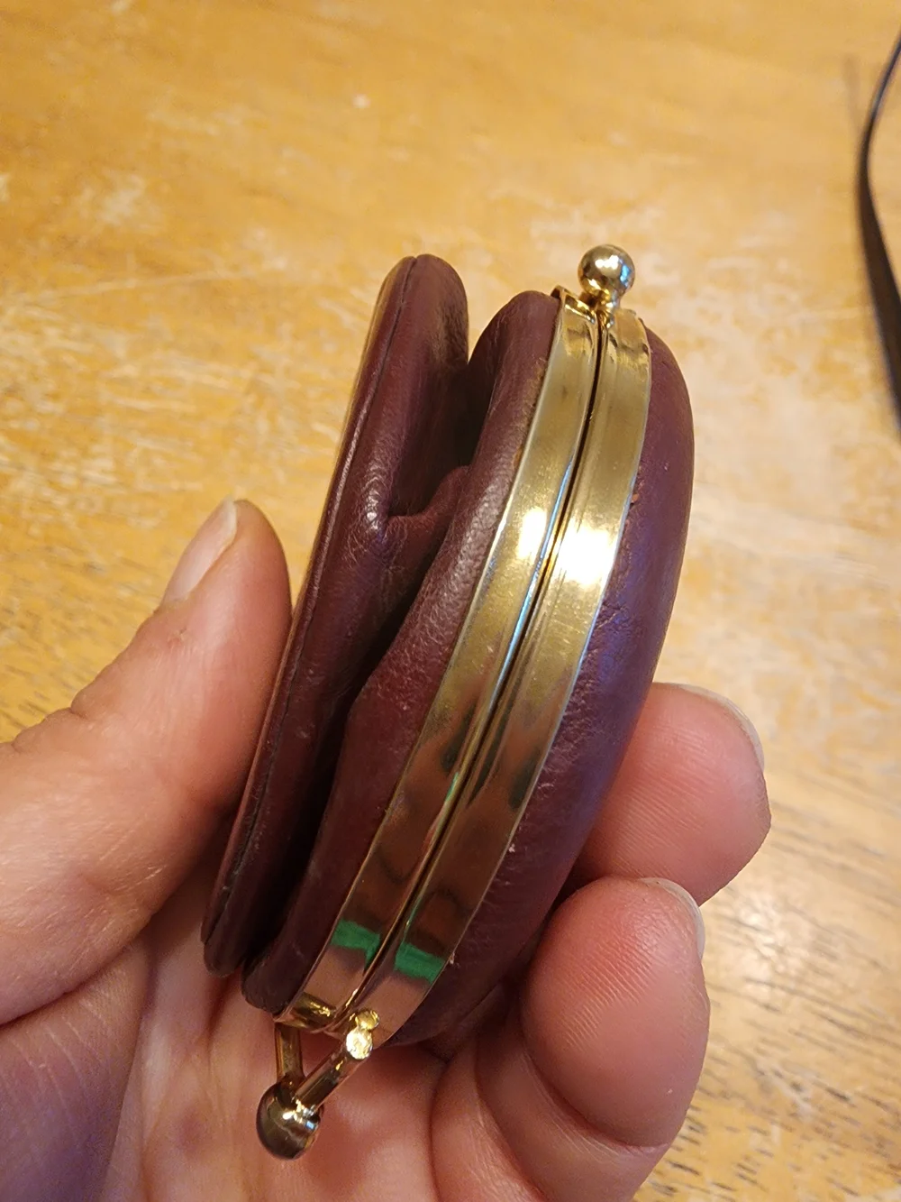 vintage Christian Dior maroon leather kiss-lock coin purse embossed Logo